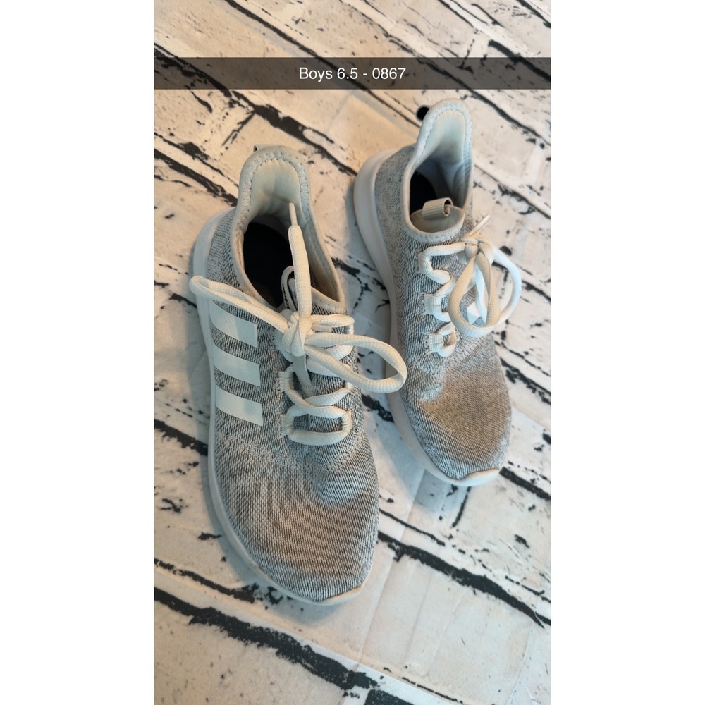 Adidas Cloudfoam Pure Boys 6.5 Grey White Knit Athletic Running Shoes 0867